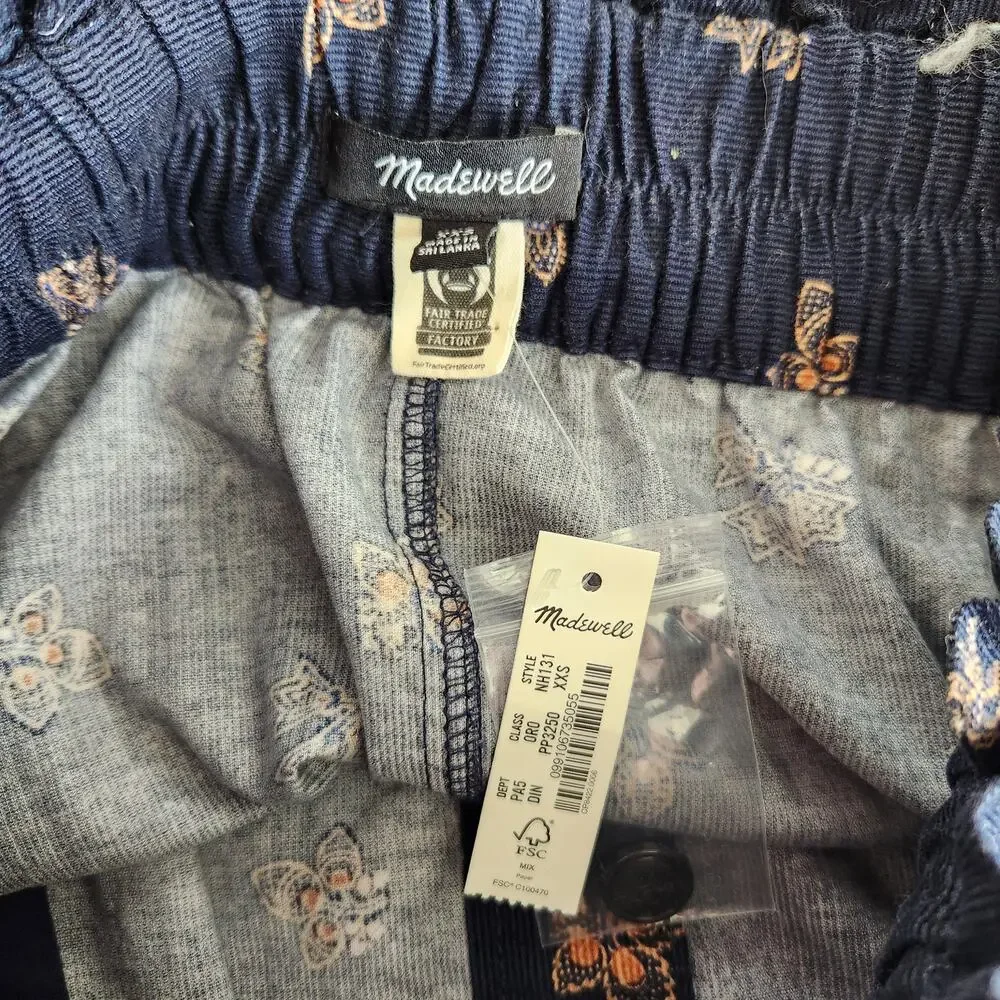 Madewell Navy Blue Boho Floral Corduroy Button Front Mini Skirt XS